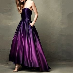 Betsy & Adam Strapless Ombré High-Low Taffeta Gown